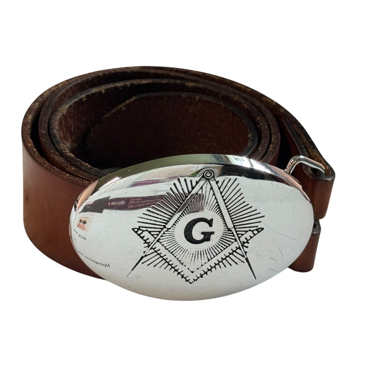 Levi Leather Belt with Solid Brass Masonic Freemasons Belt Buckle