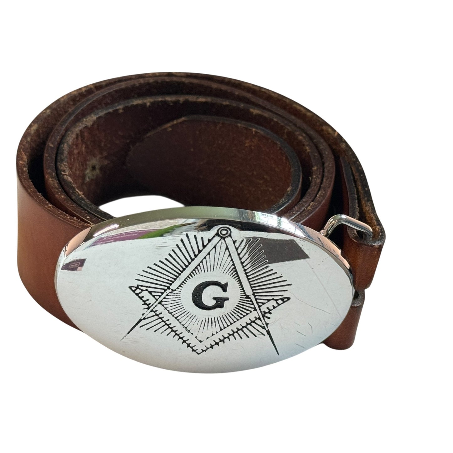 Levi Leather Belt with Solid Brass Masonic Freemasons Belt Buckle