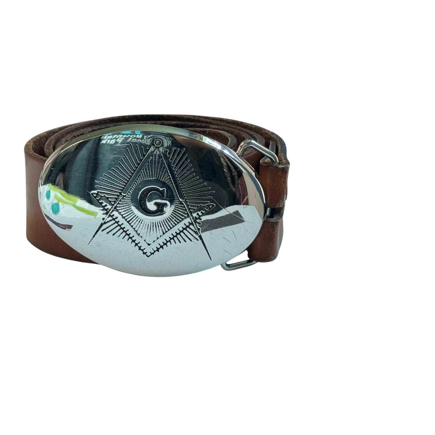 Levi Leather Belt with Solid Brass Masonic Freemasons Belt Buckle