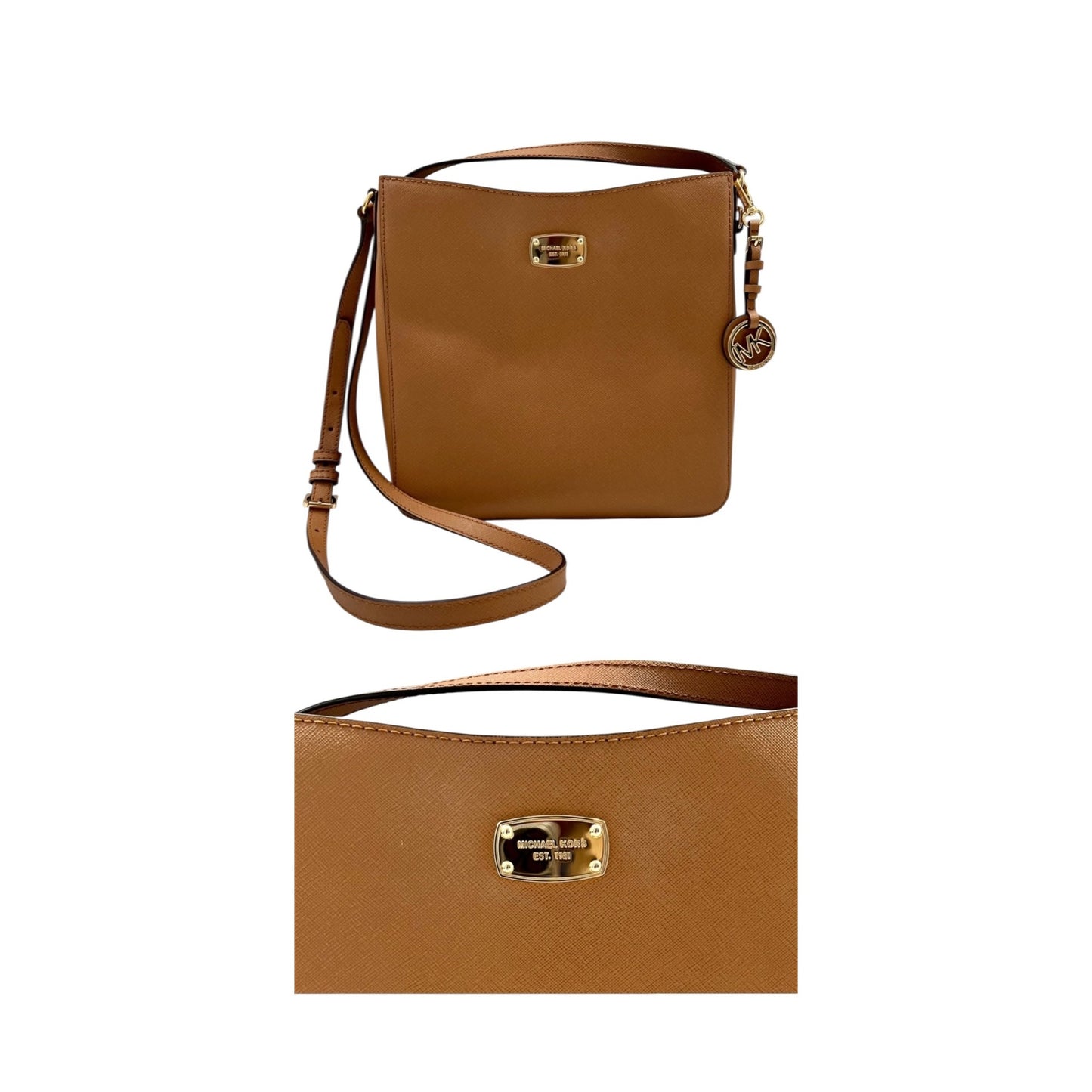Michael Kors Jet Set Large Brown Leather Messenger Shoulder Bag
