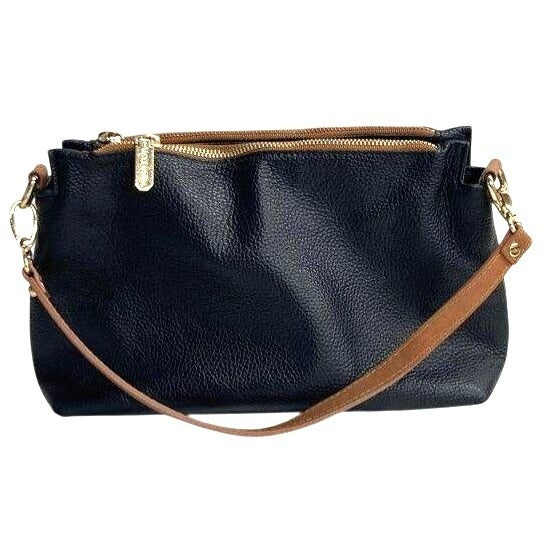 Valentina Black & Brown Pebbled Genuine Leather Crossbody Bag