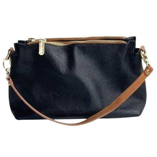 Valentina Black & Brown Pebbled Genuine Leather Crossbody Bag