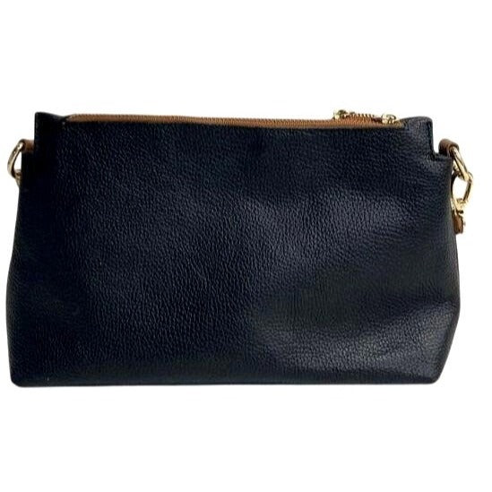 Valentina Black & Brown Pebbled Genuine Leather Crossbody Bag