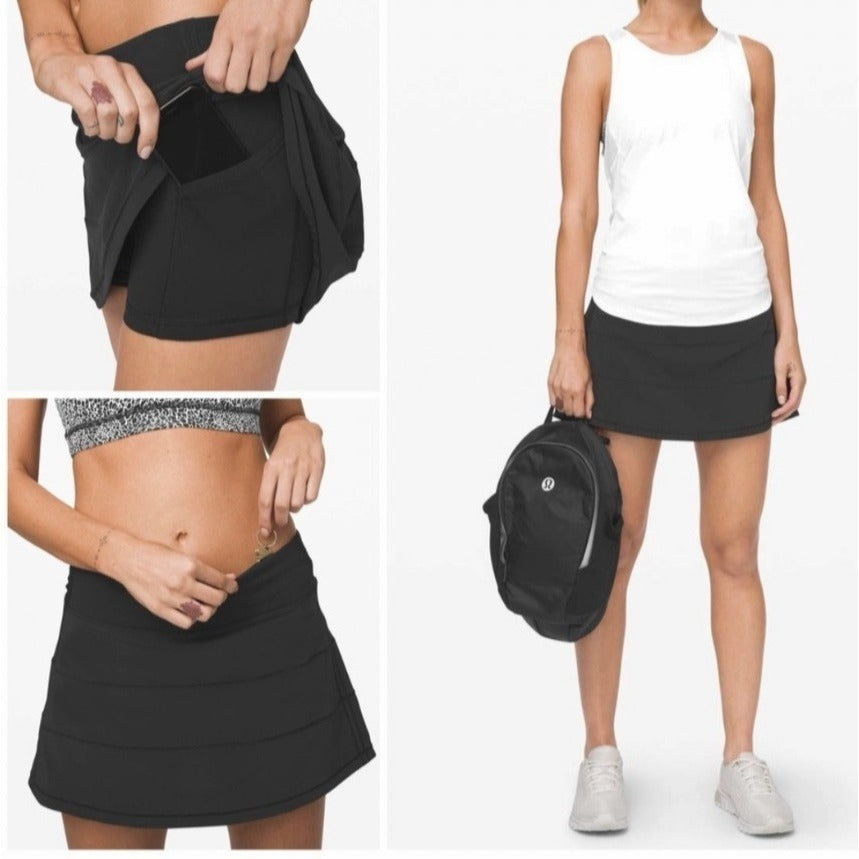 Lululemon Size 6 Black Athletic Skort With Built-In Shorts & Back Zipper Pocket