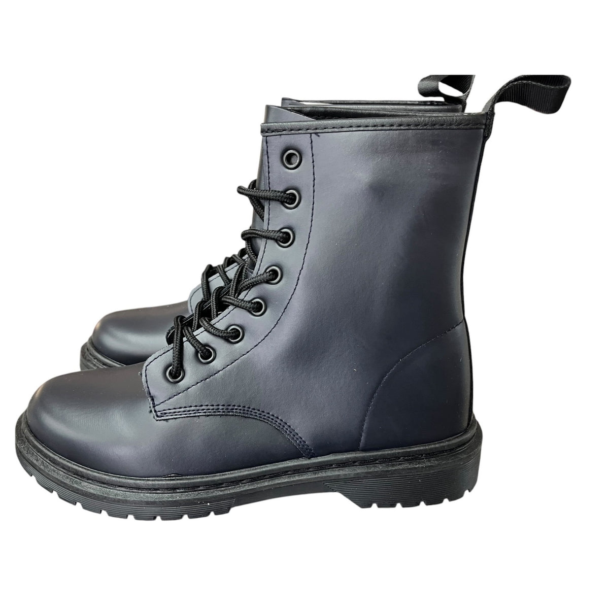 Navy Lace-Up Ankle Boots Size 8 PU Leather Upper Durable Canvas Lining Made In China