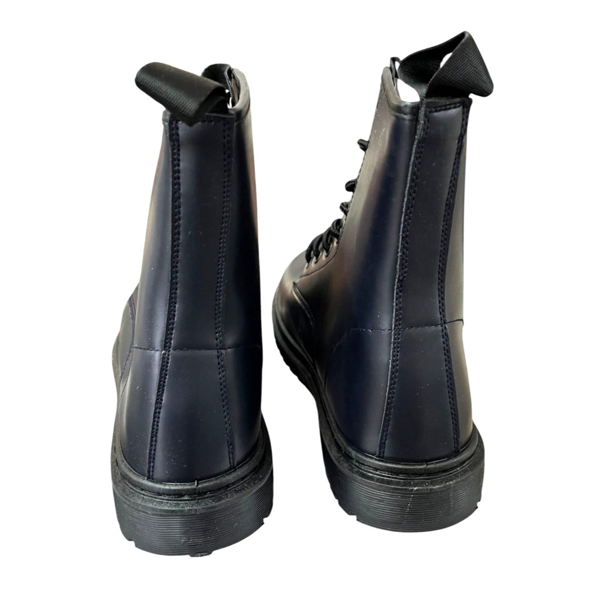 Navy Lace-Up Ankle Boots Size 8 PU Leather Upper Durable Canvas Lining Made In China