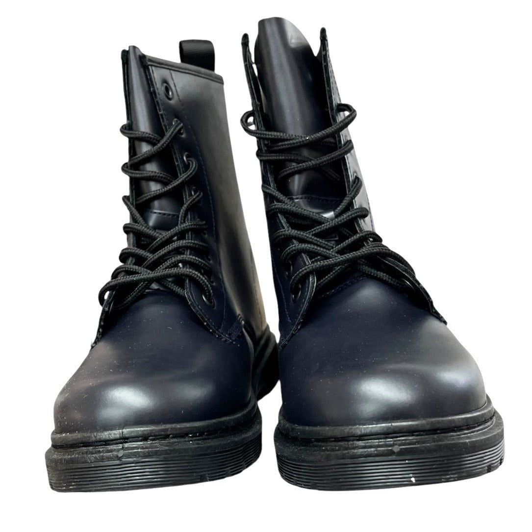 Navy Lace-Up Ankle Boots Size 8 PU Leather Upper Durable Canvas Lining Made In China
