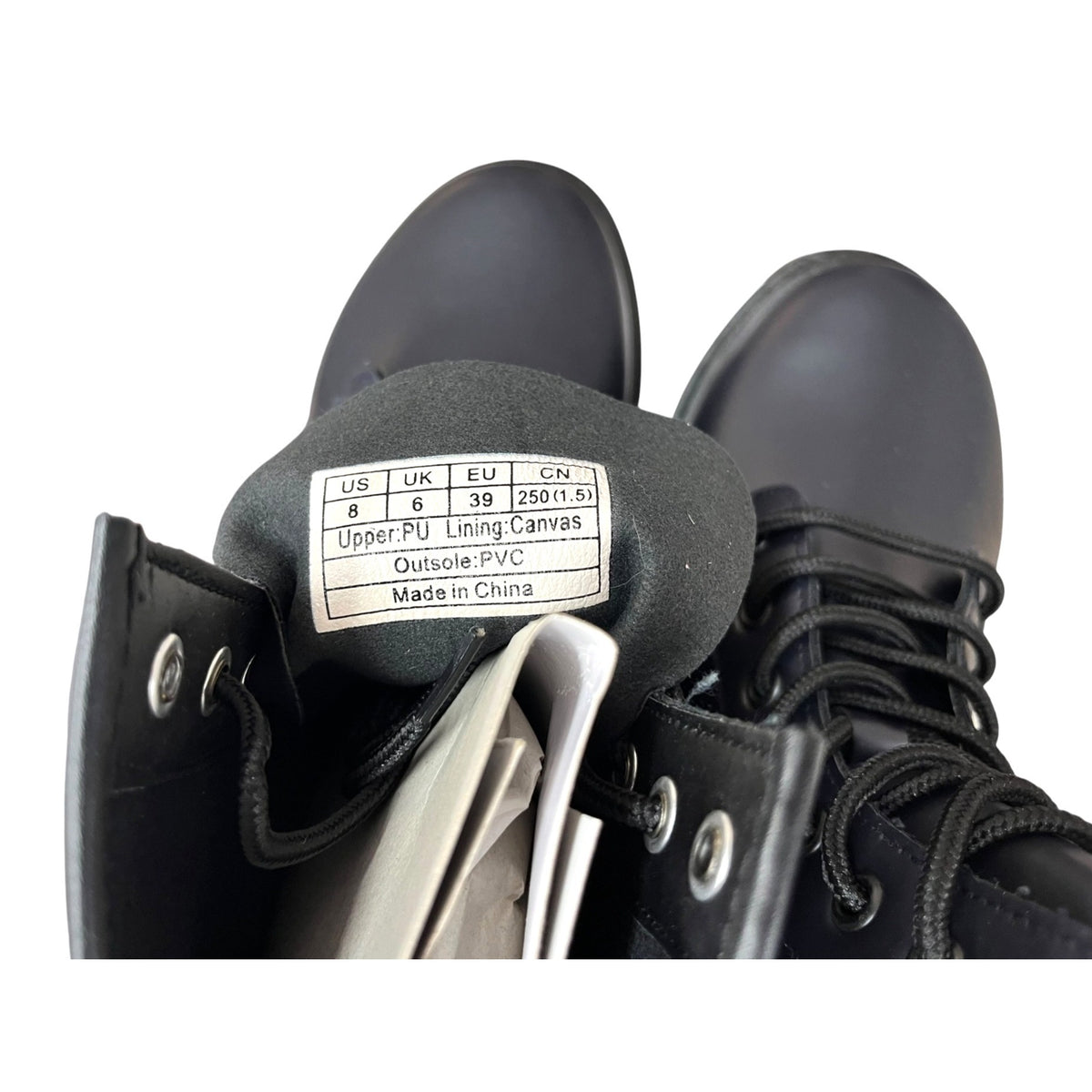 Navy Lace-Up Ankle Boots Size 8 PU Leather Upper Durable Canvas Lining Made In China