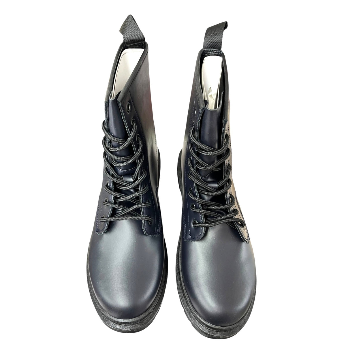 Navy Lace-Up Ankle Boots Size 8 PU Leather Upper Durable Canvas Lining Made In China