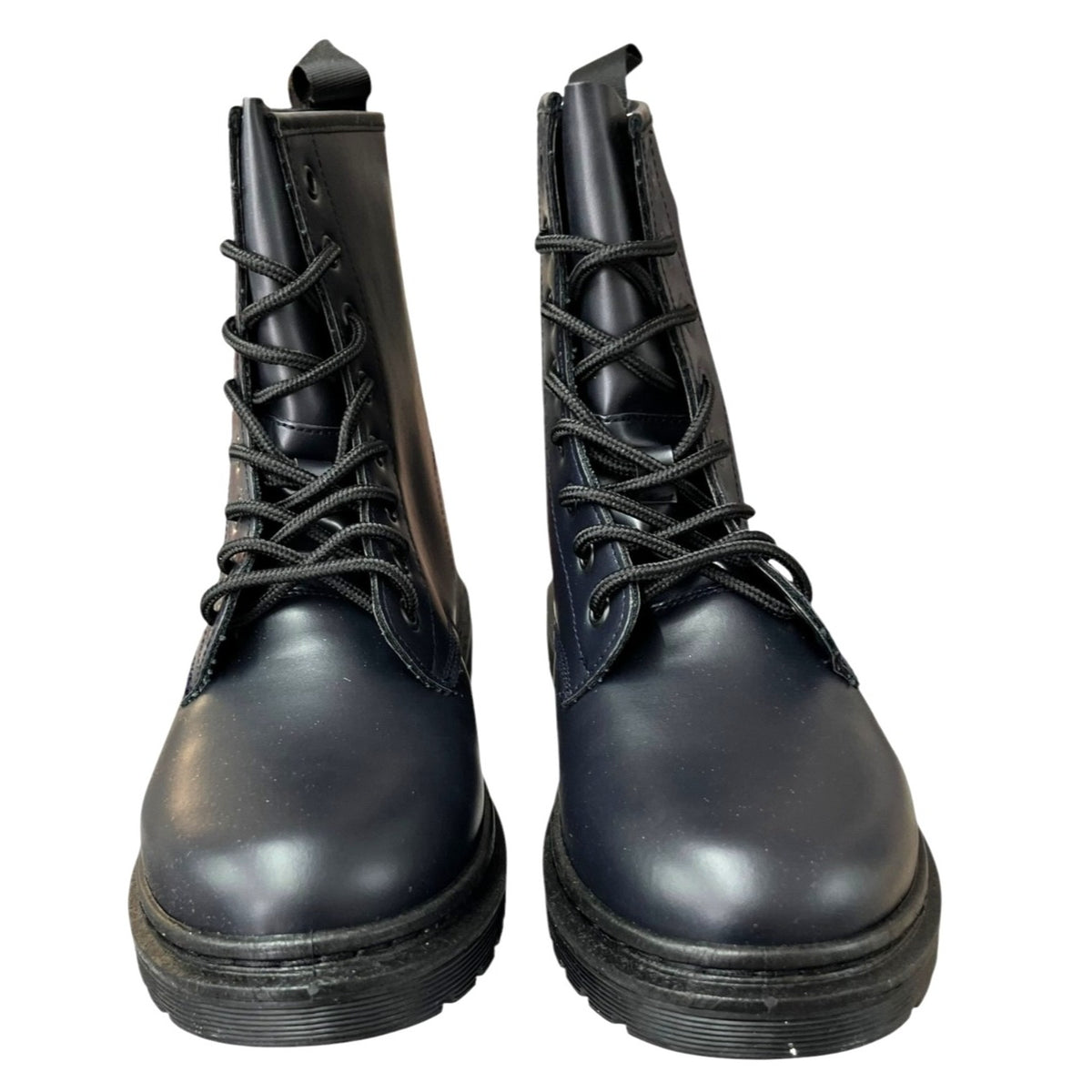 Navy Lace-Up Ankle Boots Size 8 PU Leather Upper Durable Canvas Lining Made In China