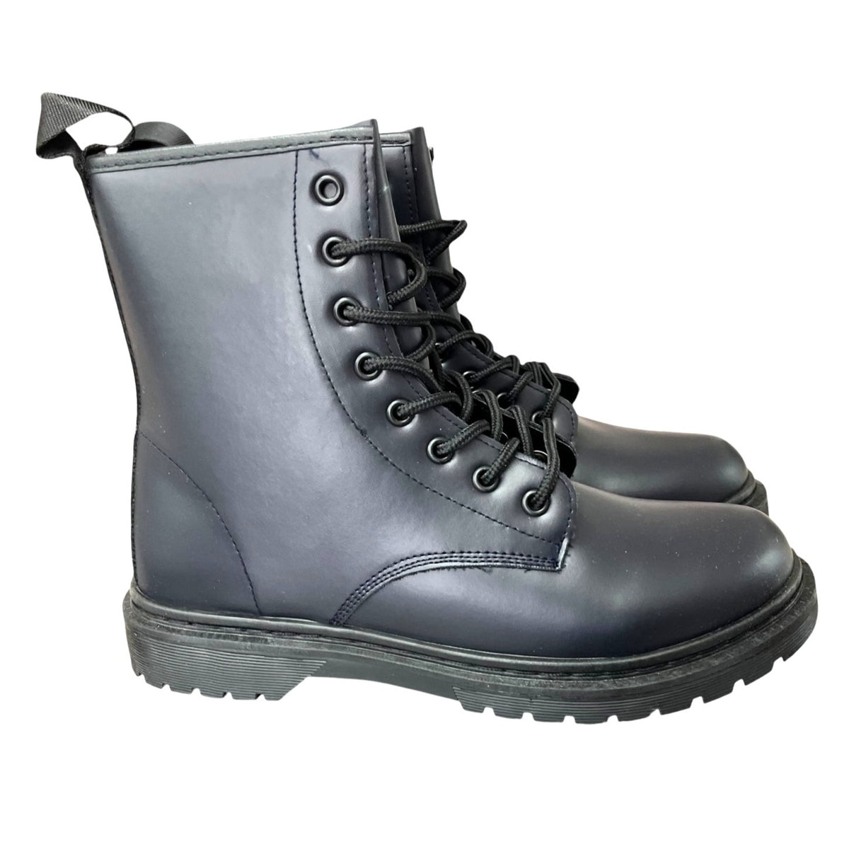 Navy Lace-Up Ankle Boots Size 8 PU Leather Upper Durable Canvas Lining Made In China