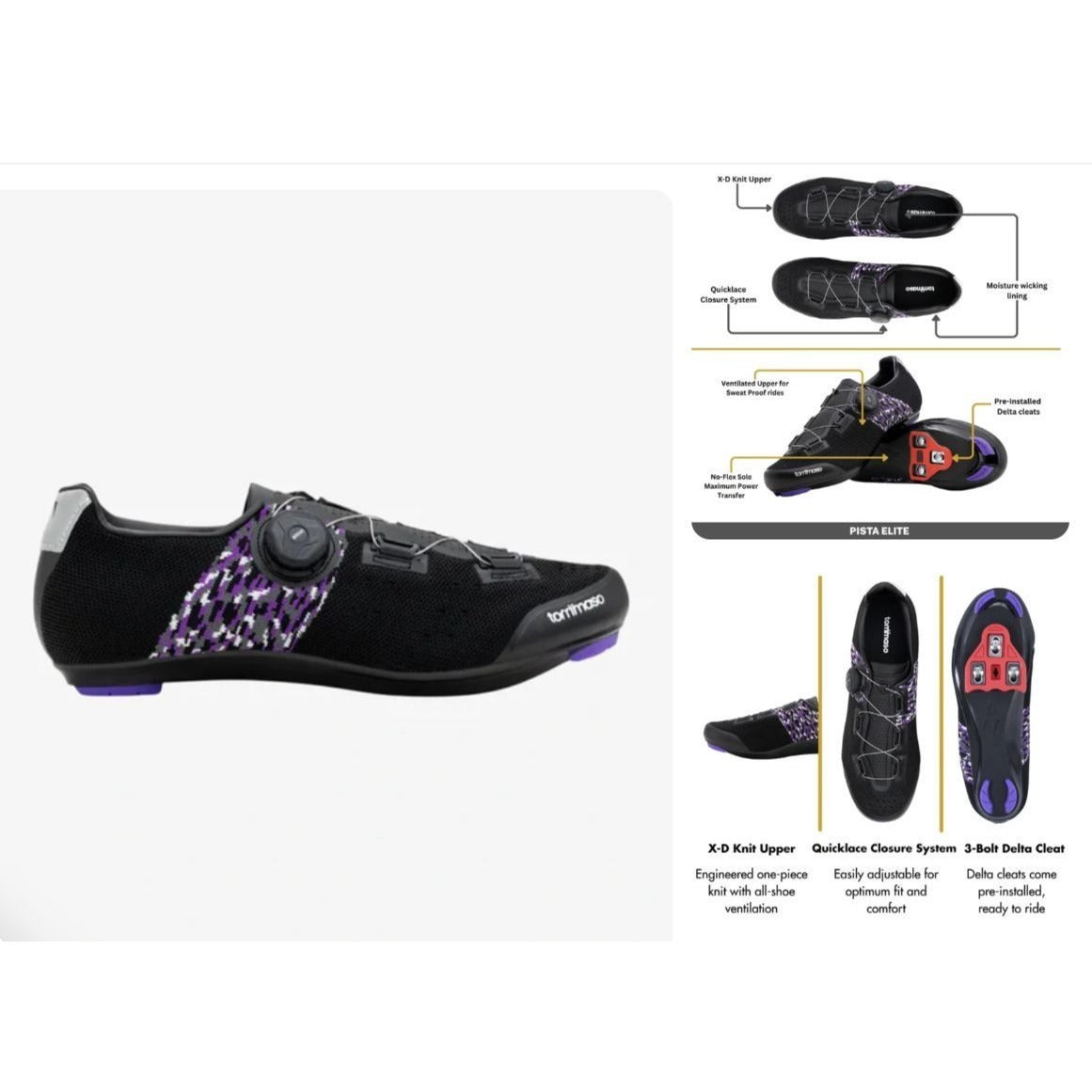 Tommaso Black & Purple Road Cycling Shoes With Cleats EU 41 US 10W NWB