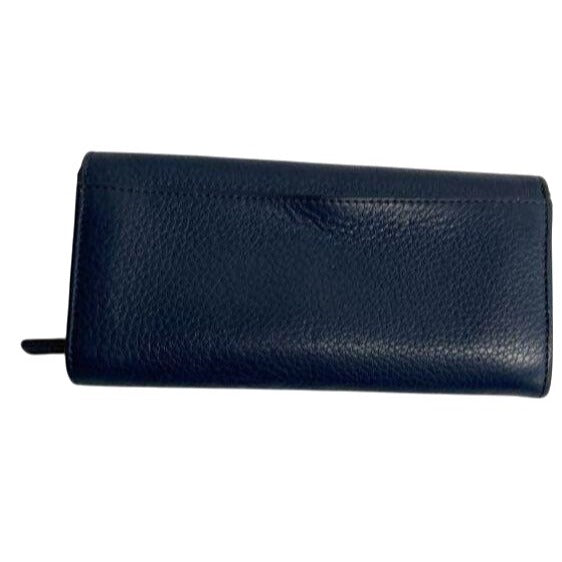 Michael Kors Navy Blue Pebbled Leather Wallet With Gold Hardware & Multiple Card Slots