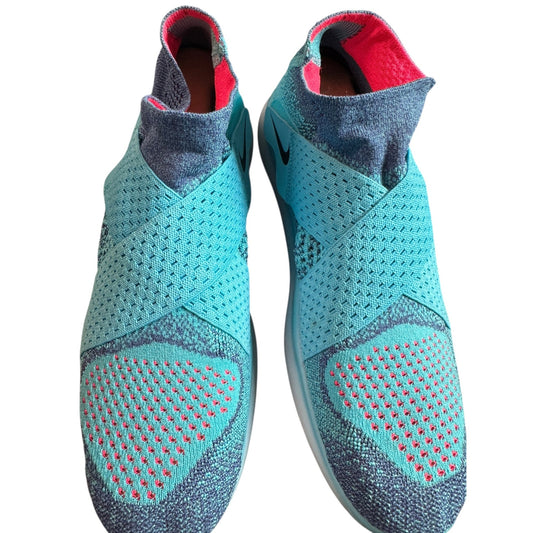 Nike Free RN Motion Flyknit Running Shoes Blue Aqua Red Slip-On Lightweight Womens Size 8