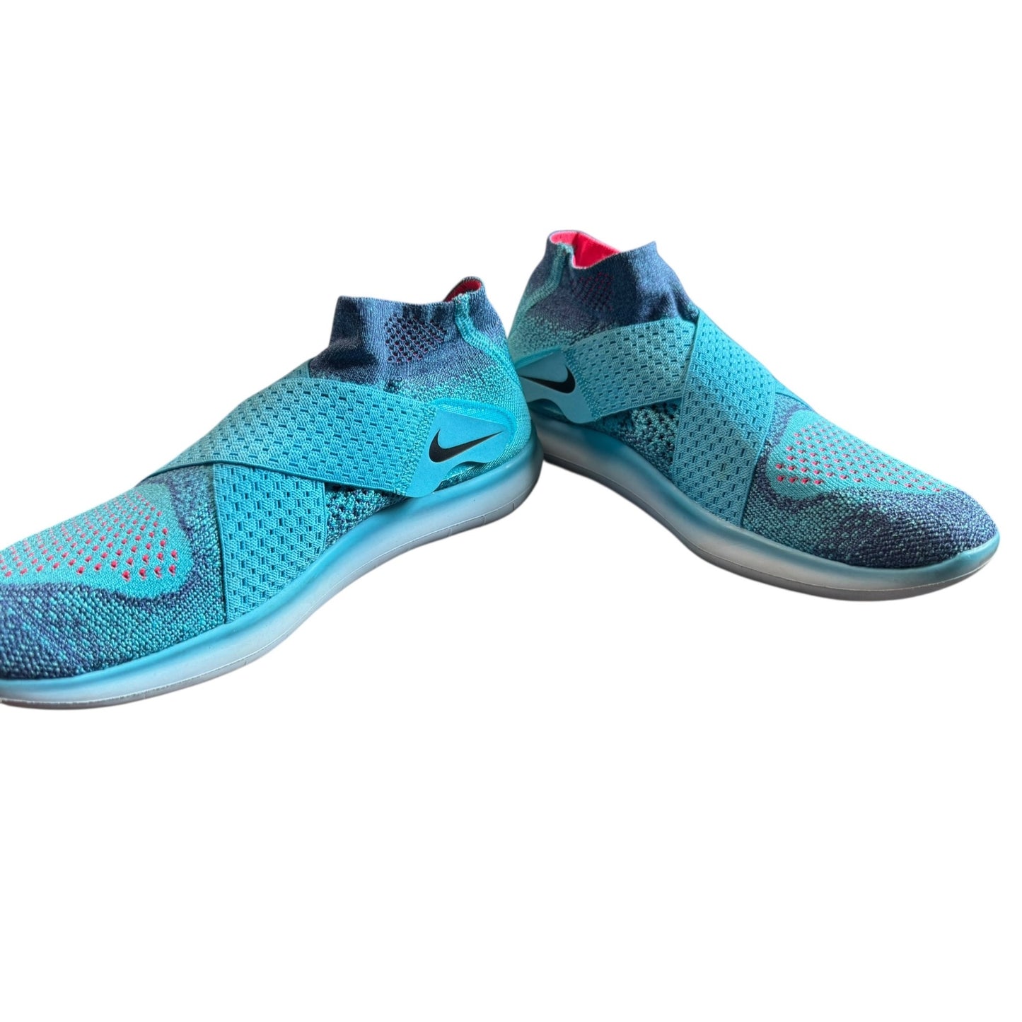 Nike Free RN Motion Flyknit Running Shoes Blue Aqua Red Slip-On Lightweight Womens Size 8