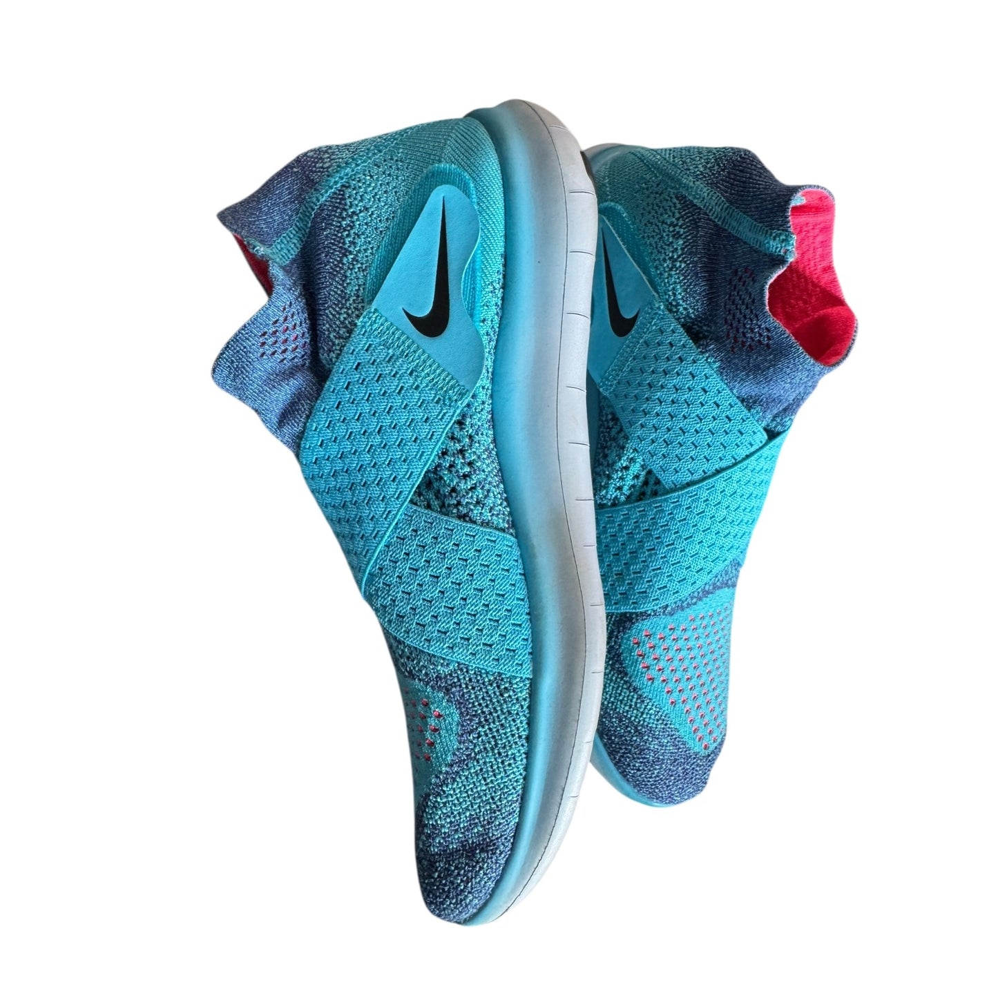 Nike Free RN Motion Flyknit Running Shoes Blue Aqua Red Slip-On Lightweight Womens Size 8