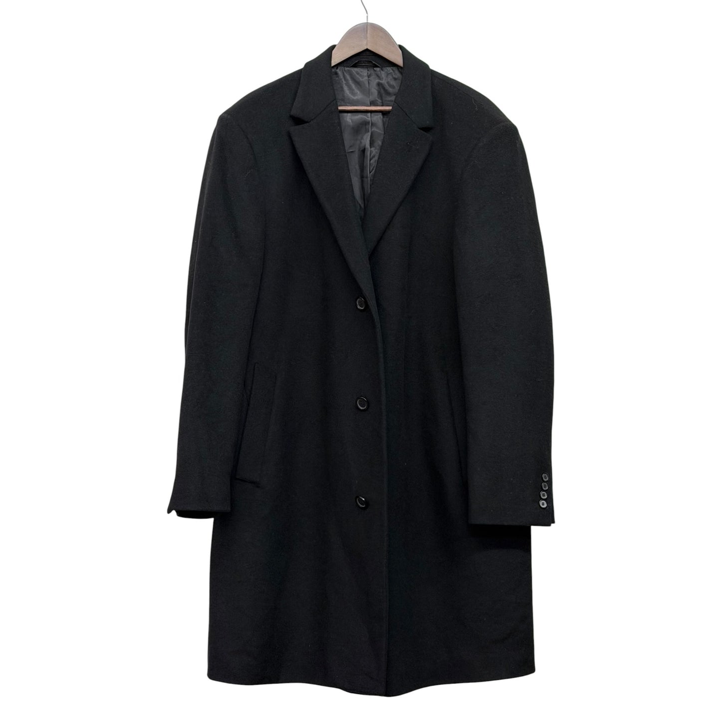 Chaps Black Wool-Blend Overcoat Men's SZ L Long Sleeve Button Front Lined Classic Fit