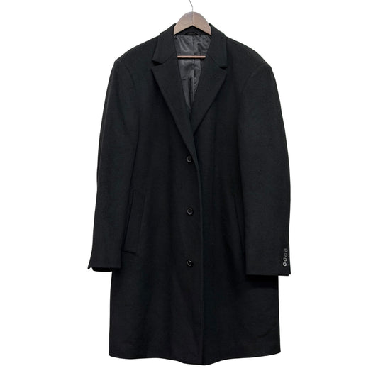 Chaps Black Wool-Blend Overcoat Men's SZ L Long Sleeve Button Front Lined Classic Fit