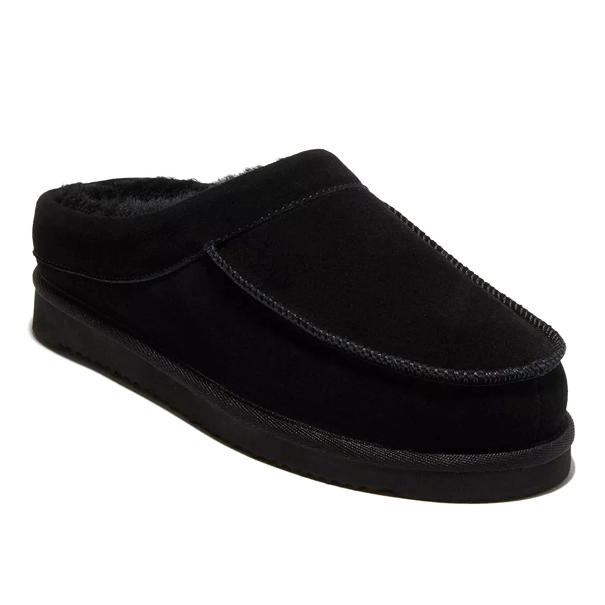 DLuxe by dearfoams Mens Shearling-Lined Black Suede Slip-On Slipper size 11 NWT