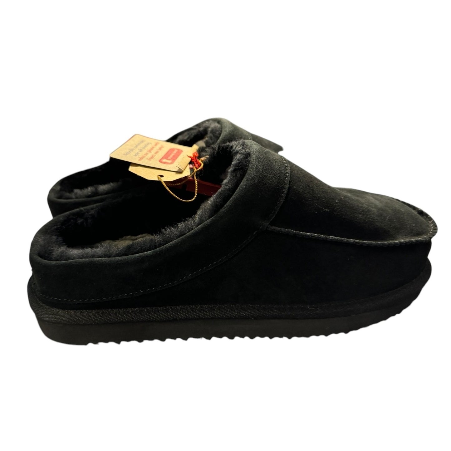 DLuxe by dearfoams Mens Shearling-Lined Black Suede Slip-On Slipper size 11 NWT