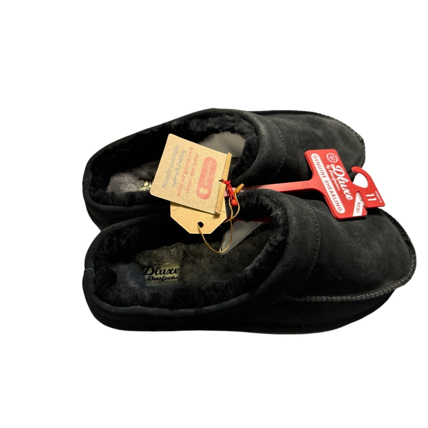 DLuxe by dearfoams Mens Shearling-Lined Black Suede Slip-On Slipper size 11 NWT