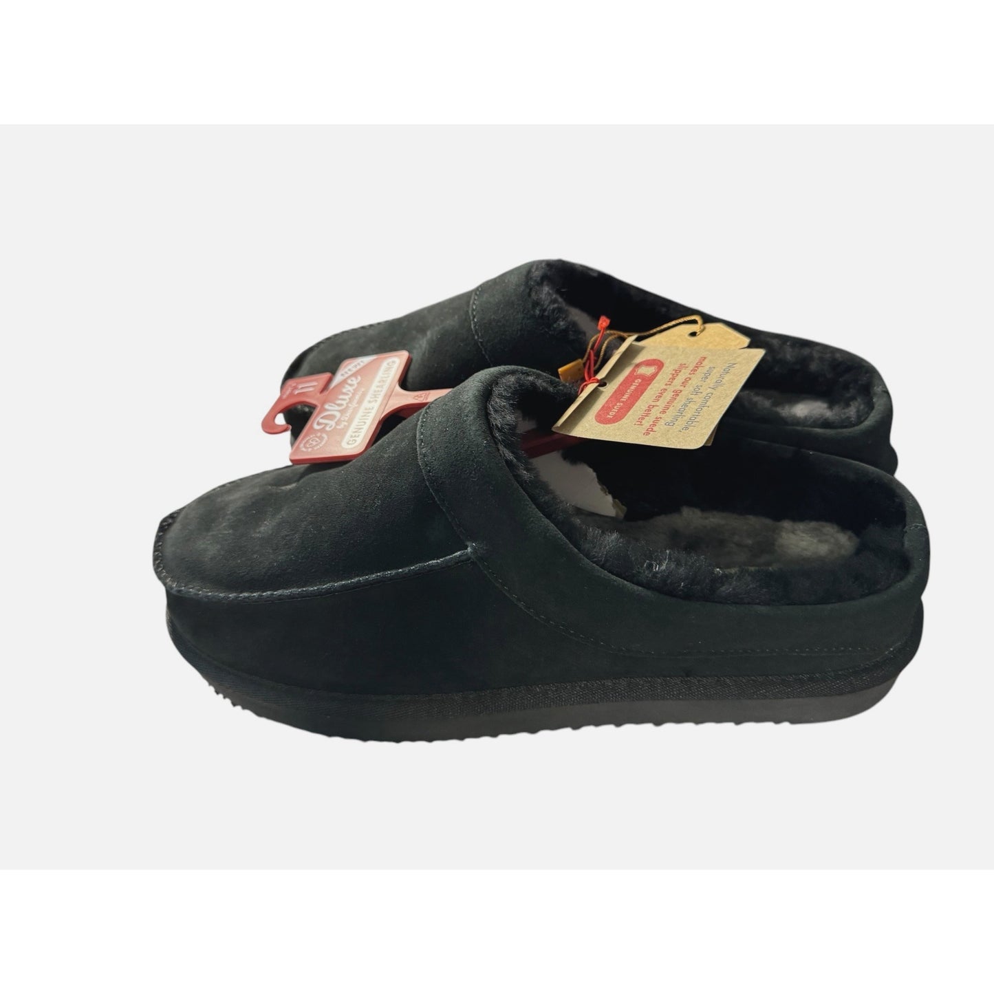DLuxe by dearfoams Mens Shearling-Lined Black Suede Slip-On Slipper size 11 NWT