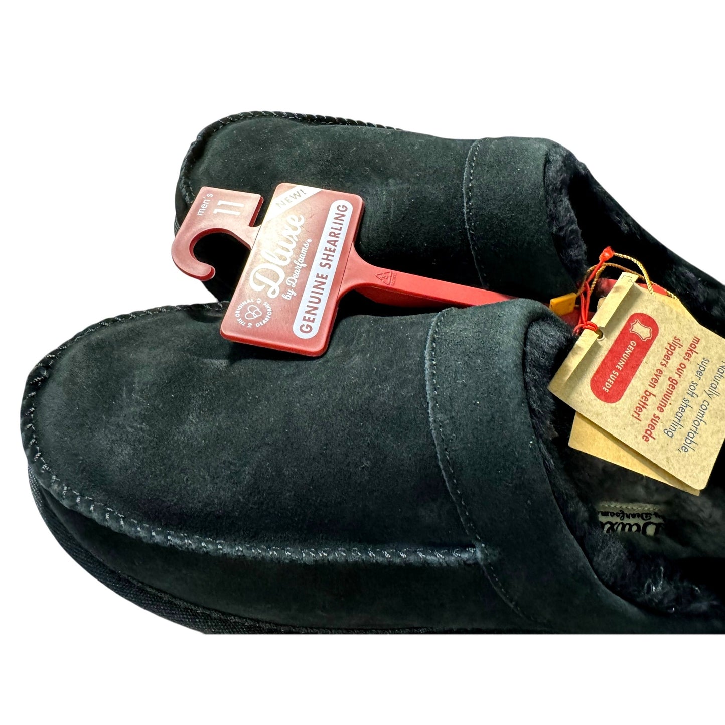 DLuxe by dearfoams Mens Shearling-Lined Black Suede Slip-On Slipper size 11 NWT