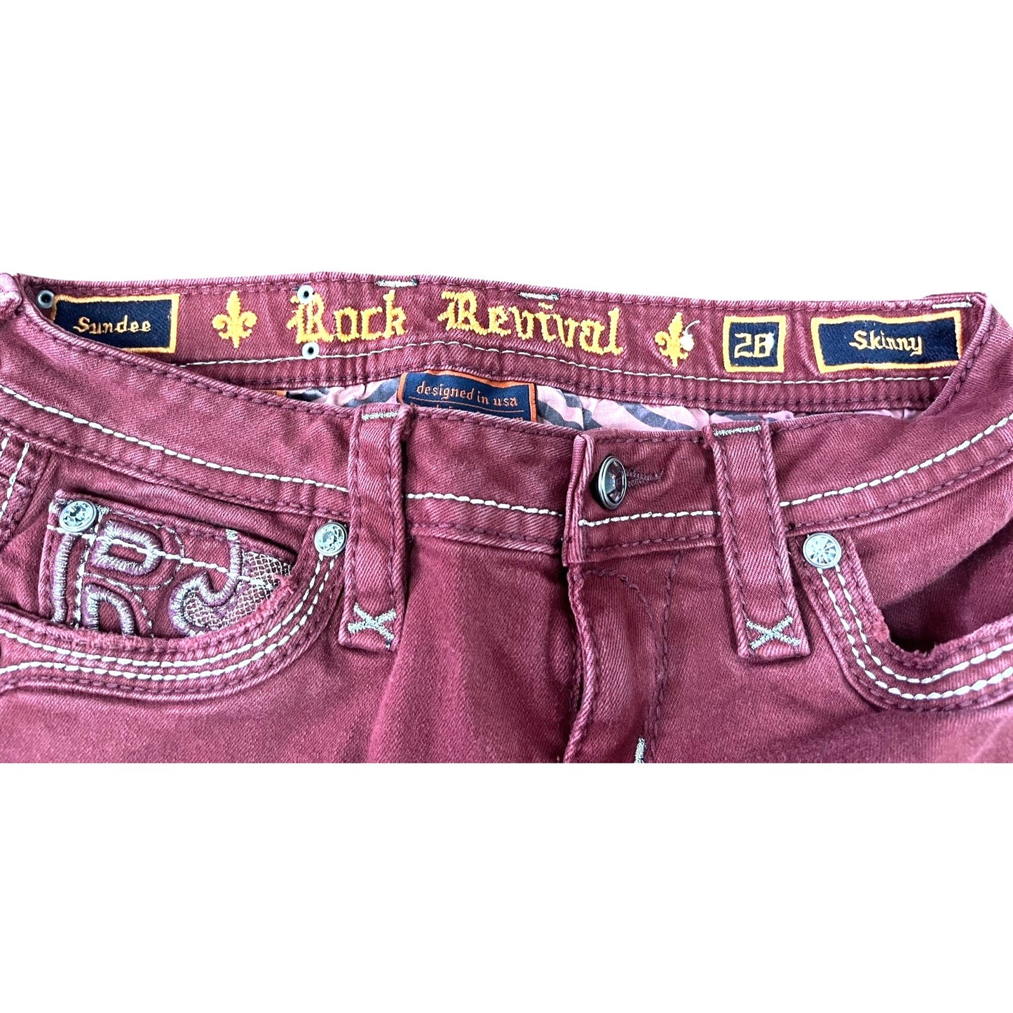 Rock Revival Burgundy Skinny Jeans Women's Sz 28