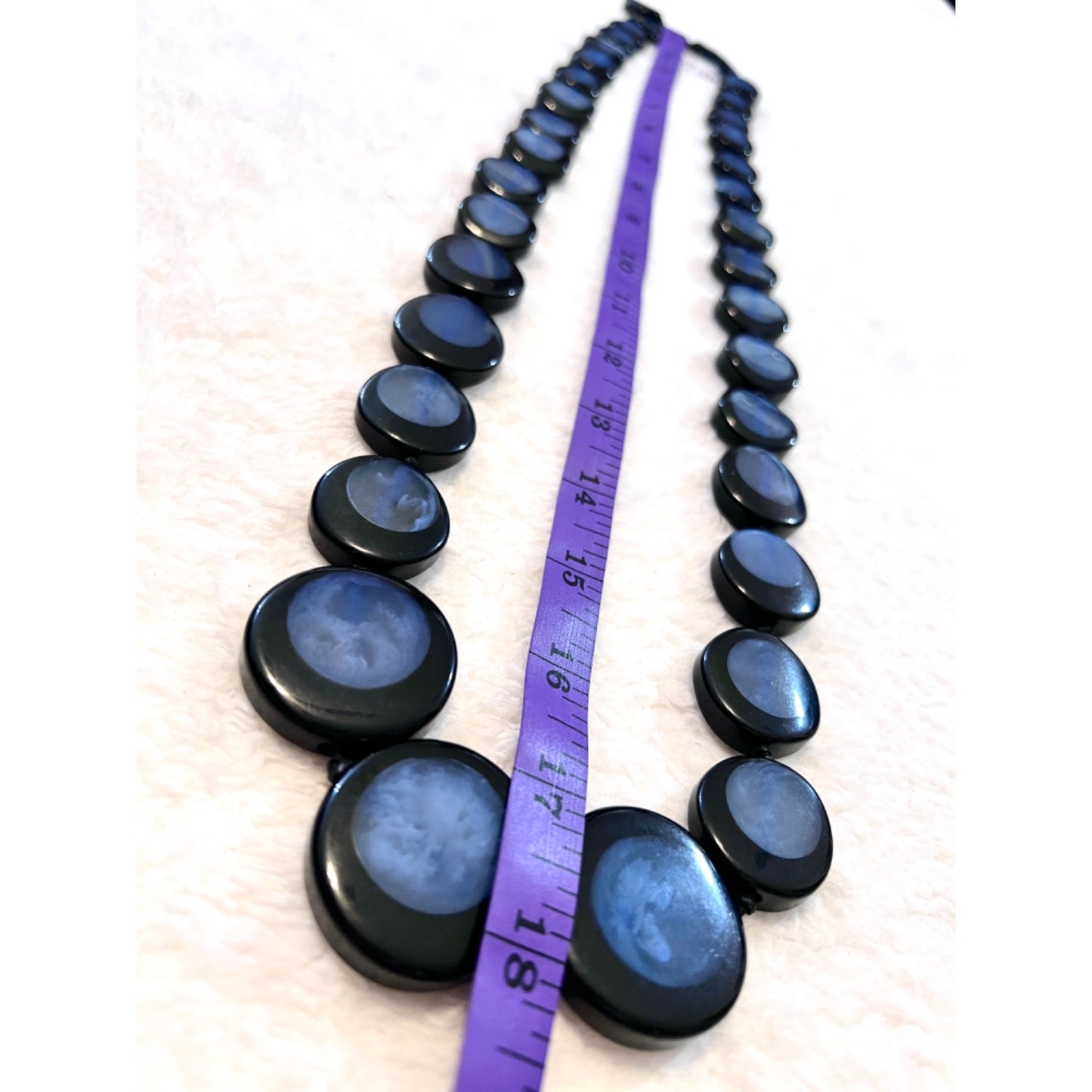 Carolee New York Black & Blue Statement Necklace 18" Long Round Resin Beads Adjustable Closure