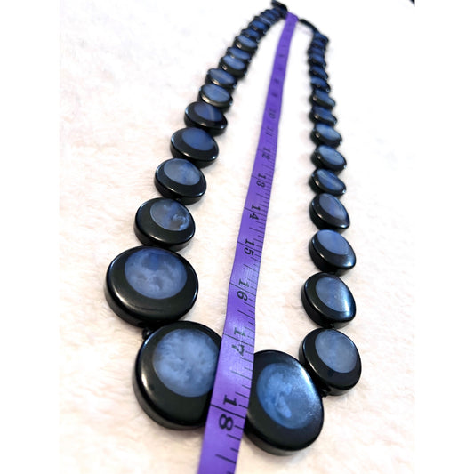 Carolee New York Black & Blue Statement Necklace 18" Long Round Resin Beads Adjustable Closure
