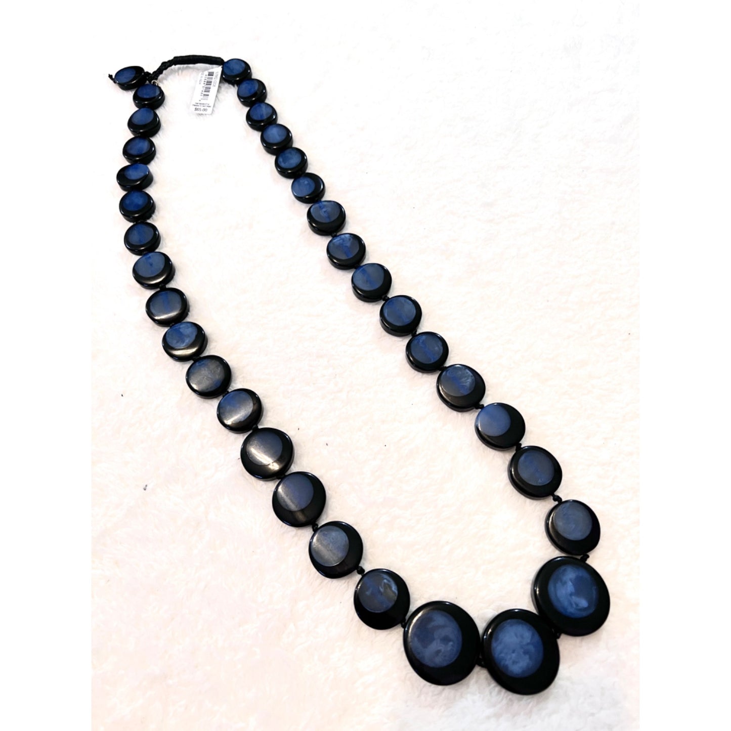 Carolee New York Black & Blue Statement Necklace 18" Long Round Resin Beads Adjustable Closure
