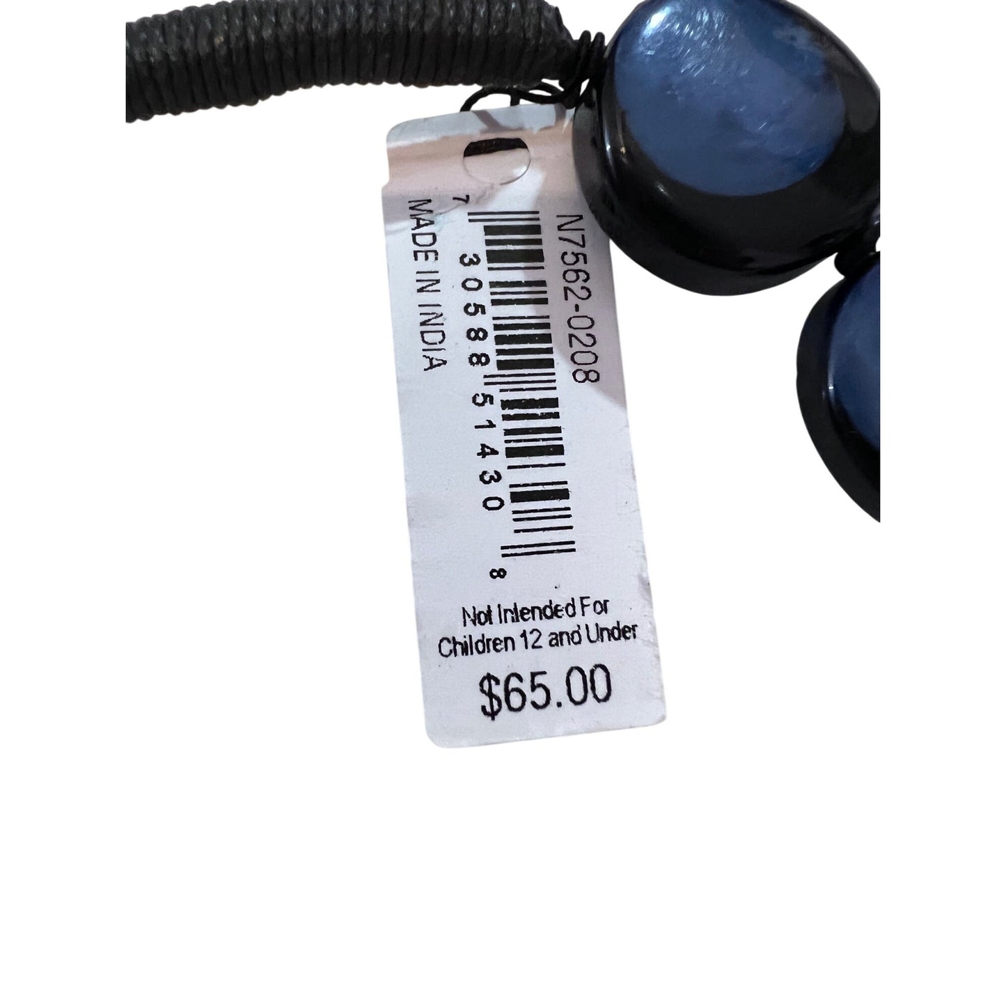 Carolee New York Black & Blue Statement Necklace 18" Long Round Resin Beads Adjustable Closure