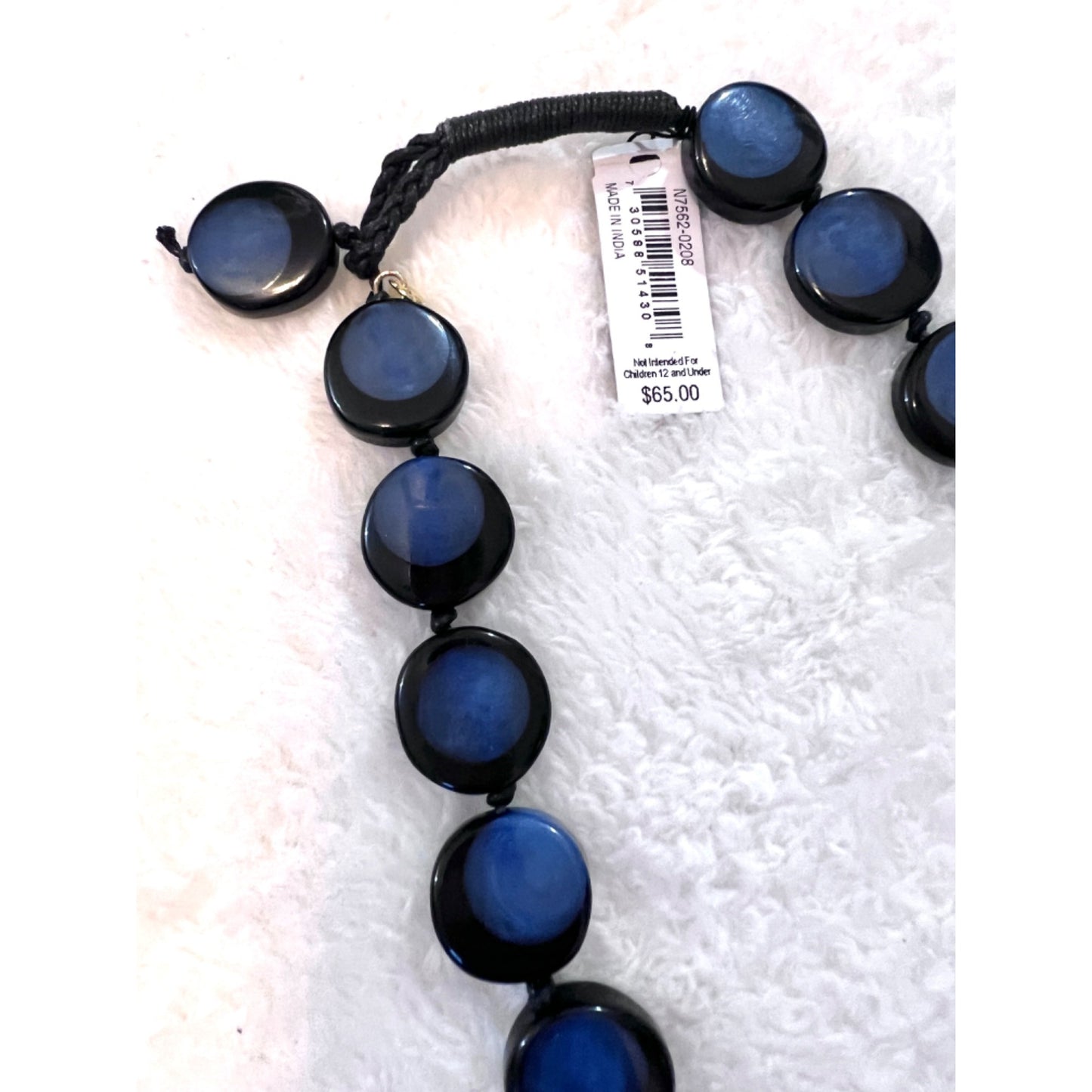 Carolee New York Black & Blue Statement Necklace 18" Long Round Resin Beads Adjustable Closure