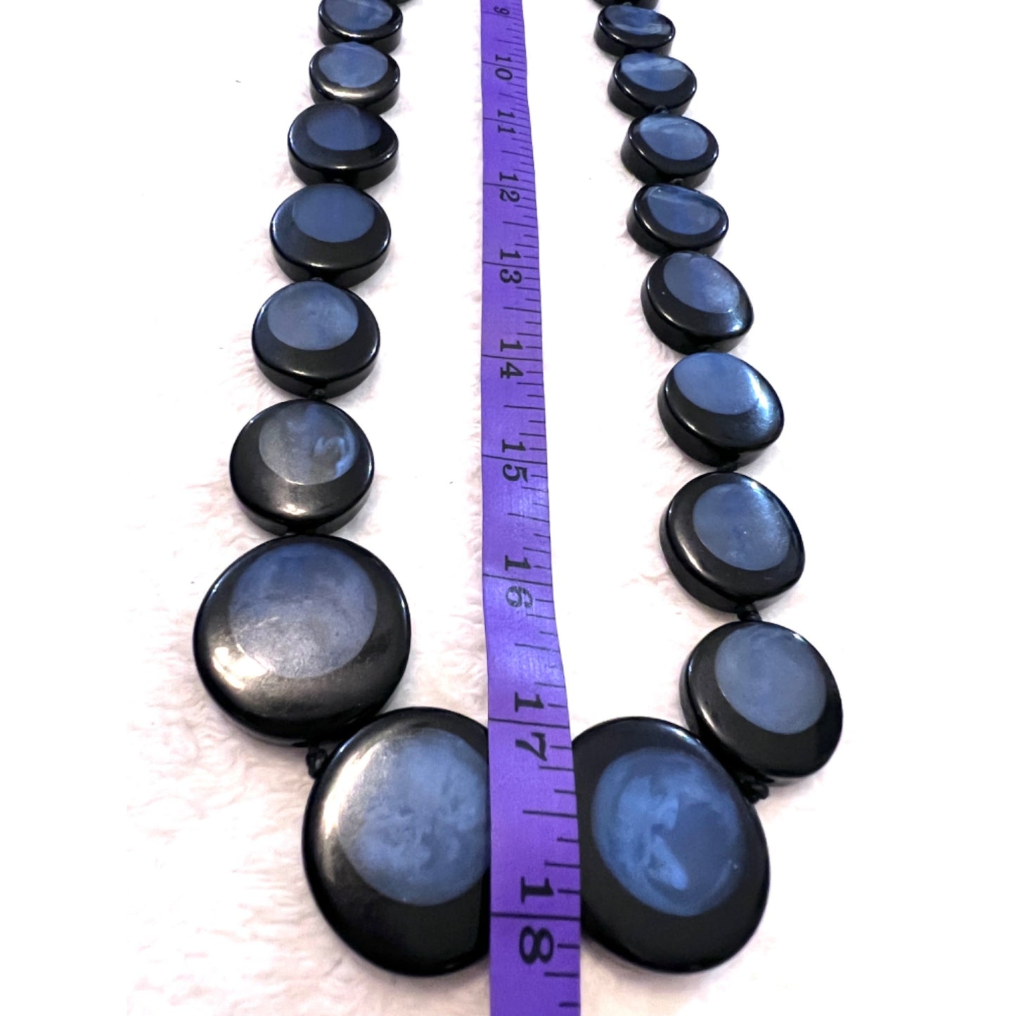 Carolee New York Black & Blue Statement Necklace 18" Long Round Resin Beads Adjustable Closure