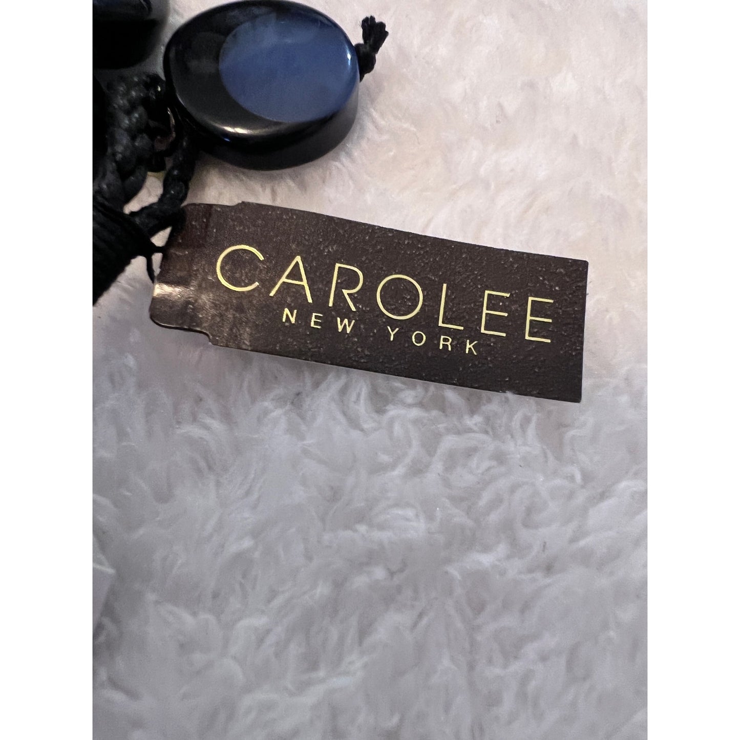 Carolee New York Black & Blue Statement Necklace 18" Long Round Resin Beads Adjustable Closure