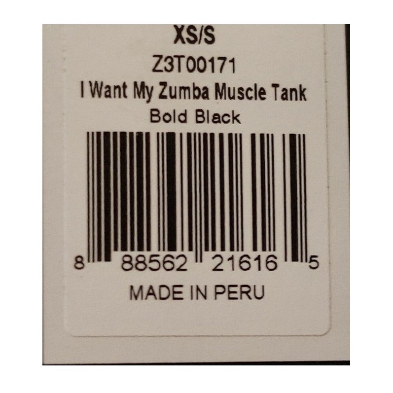 I Want My Zumba Muscle Tank Bold Black XS/S Unisex Soft Cotton Blend NWT
