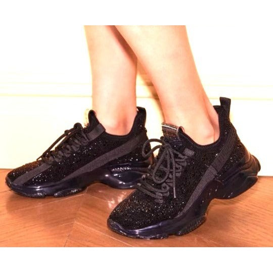 NWOT Steve Madden Maxima-R Black Rhinestone Embellished Sneakers Women's Size 8