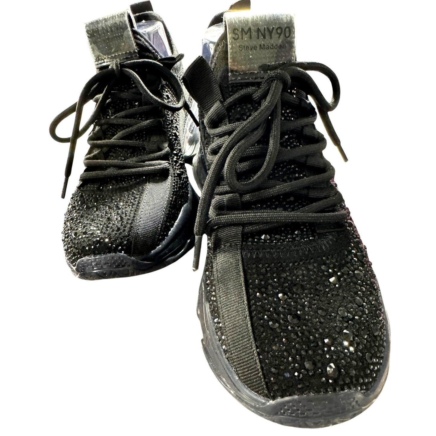 NWOT Steve Madden Maxima-R Black Rhinestone Embellished Sneakers Women's Size 8