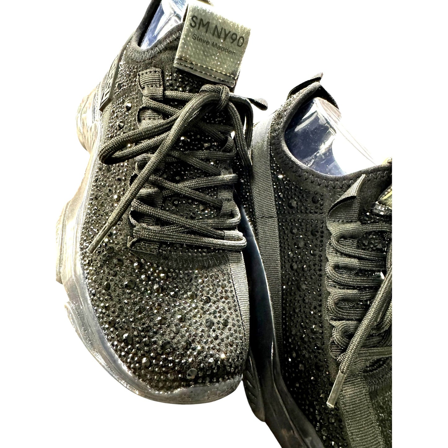NWOT Steve Madden Maxima-R Black Rhinestone Embellished Sneakers Women's Size 8