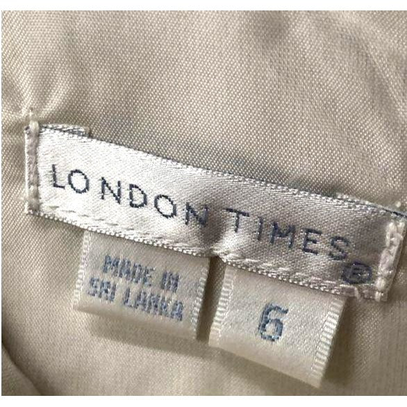 London Times One-Shoulder Cream & Silver Sequin Dress Size 6 Patterned Beaded Shoulder Embellishments