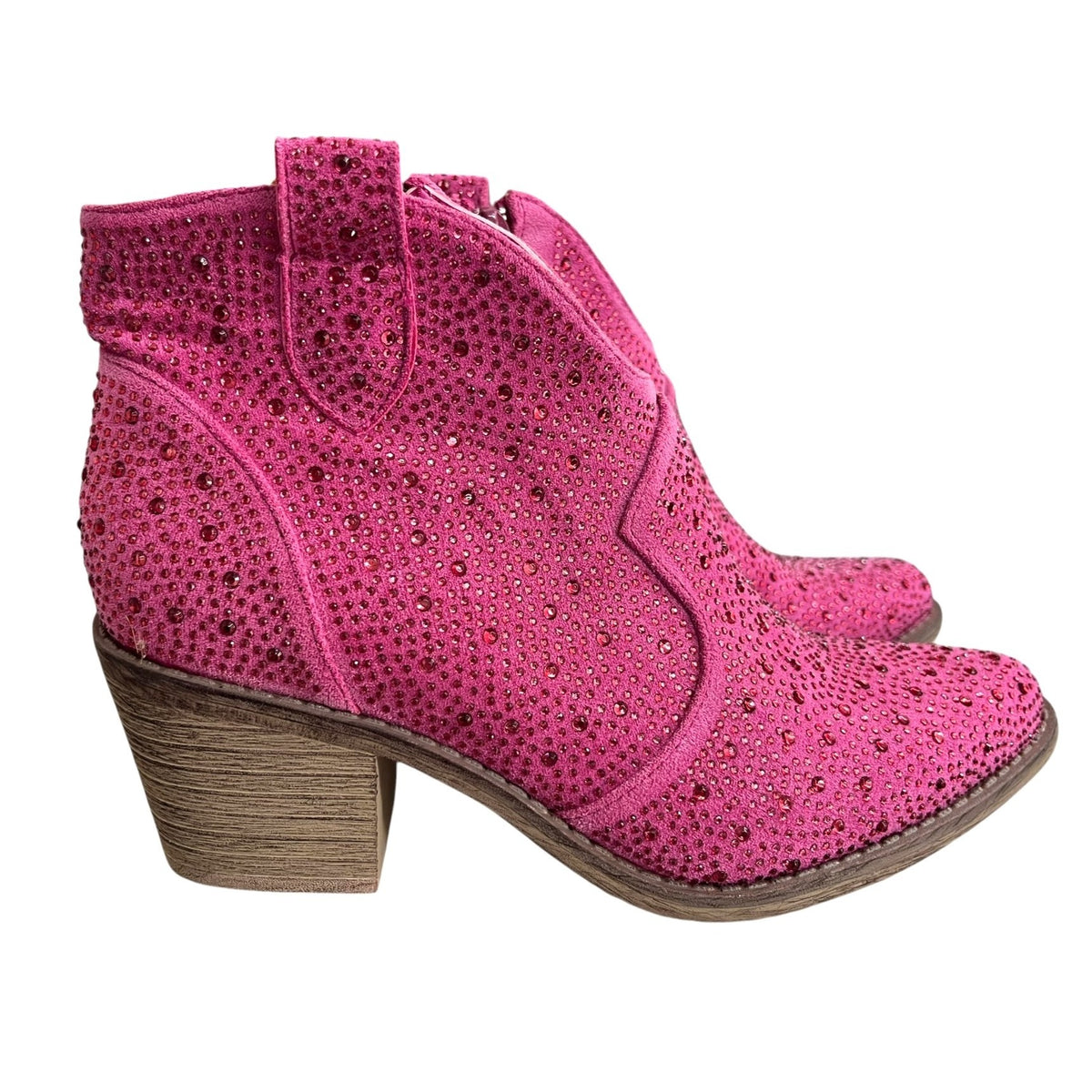 Pierre Dumas Women's Wilder-9 Rhinestone Chunky Heel Ankle Booties Pink Size 6.5