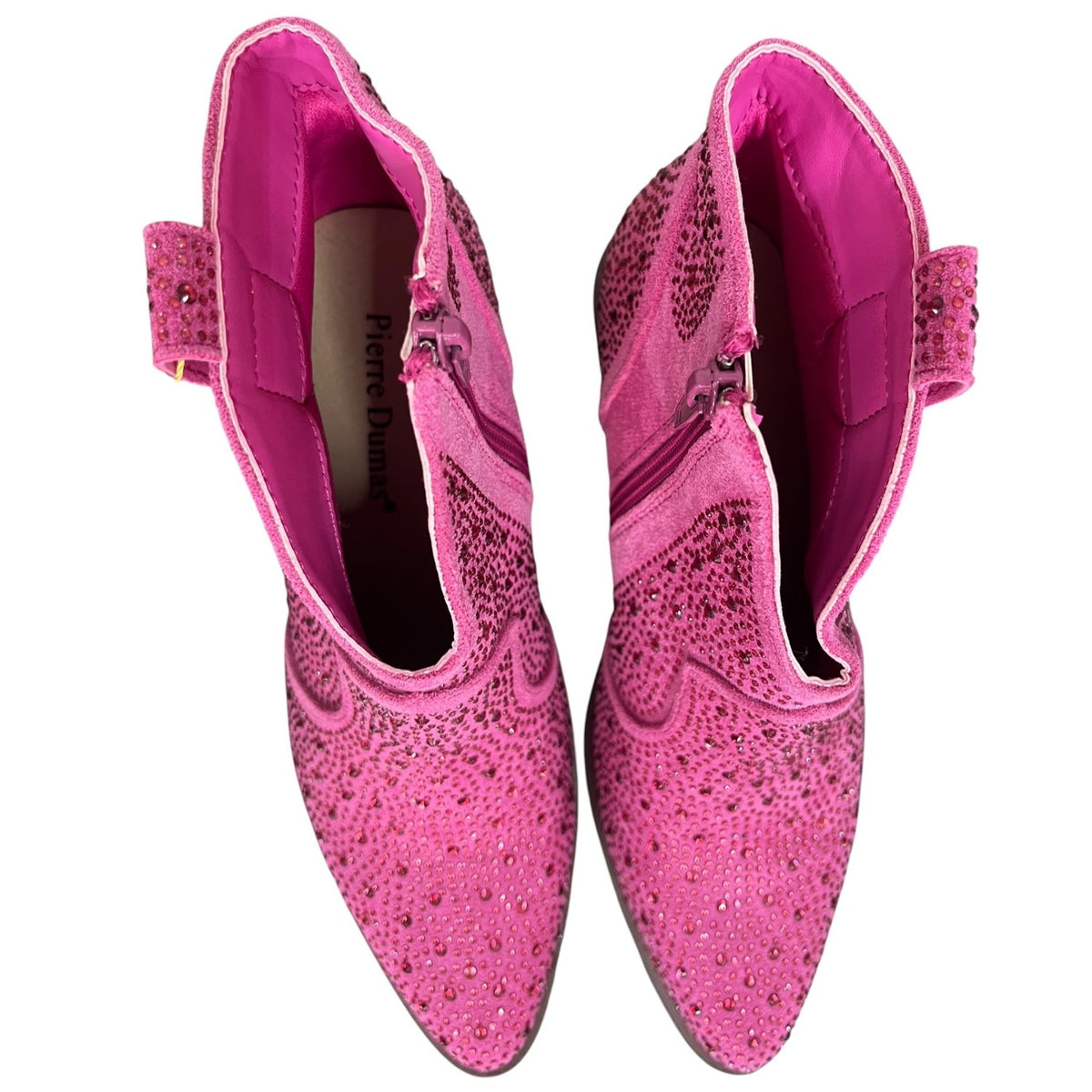 Pierre Dumas Women's Wilder-9 Rhinestone Chunky Heel Ankle Booties Pink Size 6.5