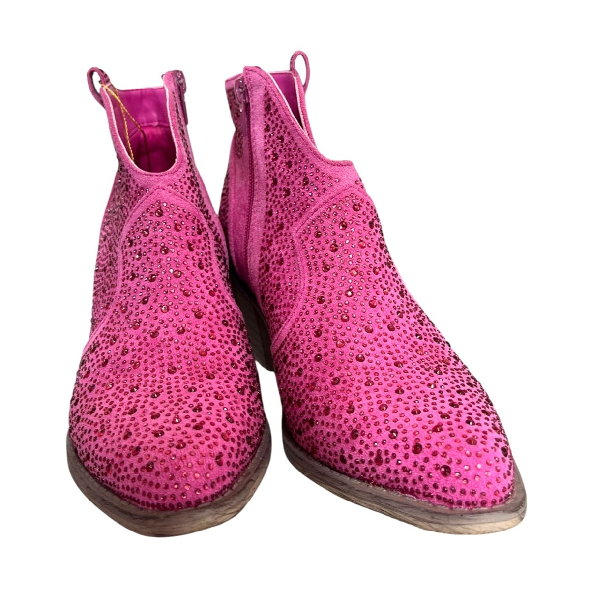 Pierre Dumas Women's Wilder-9 Rhinestone Chunky Heel Ankle Booties Pink Size 6.5