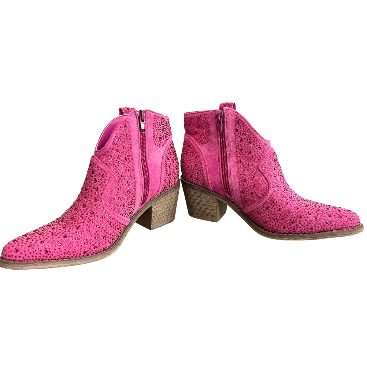 Pierre Dumas Women's Wilder-9 Rhinestone Chunky Heel Ankle Booties Pink Size 6.5