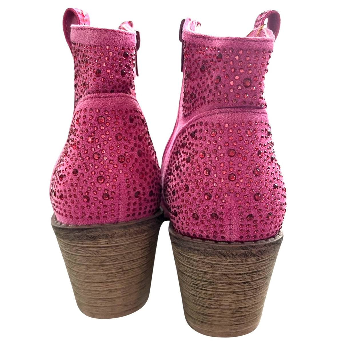 Pierre Dumas Women's Wilder-9 Rhinestone Chunky Heel Ankle Booties Pink Size 6.5