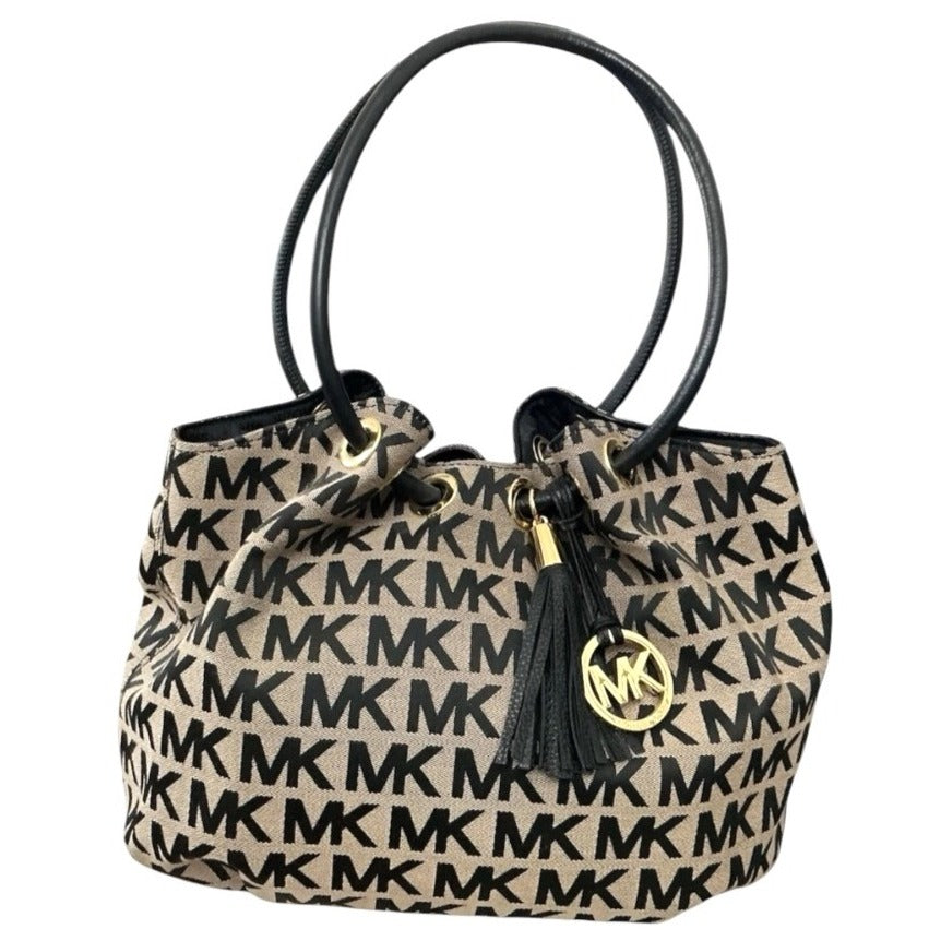 Michael Kors East/West Black Signature Canvas Ring Tote Handbag
