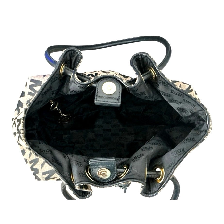 Michael Kors East/West Black Signature Canvas Ring Tote Handbag