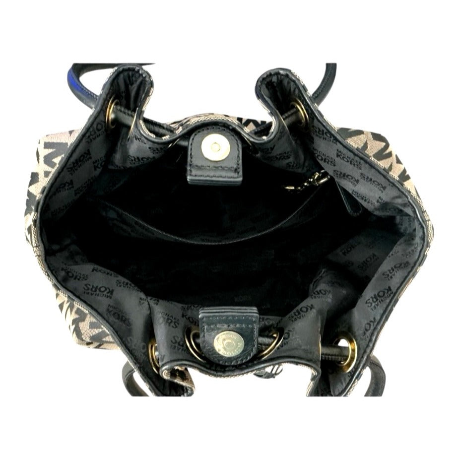 Michael Kors East/West Black Signature Canvas Ring Tote Handbag