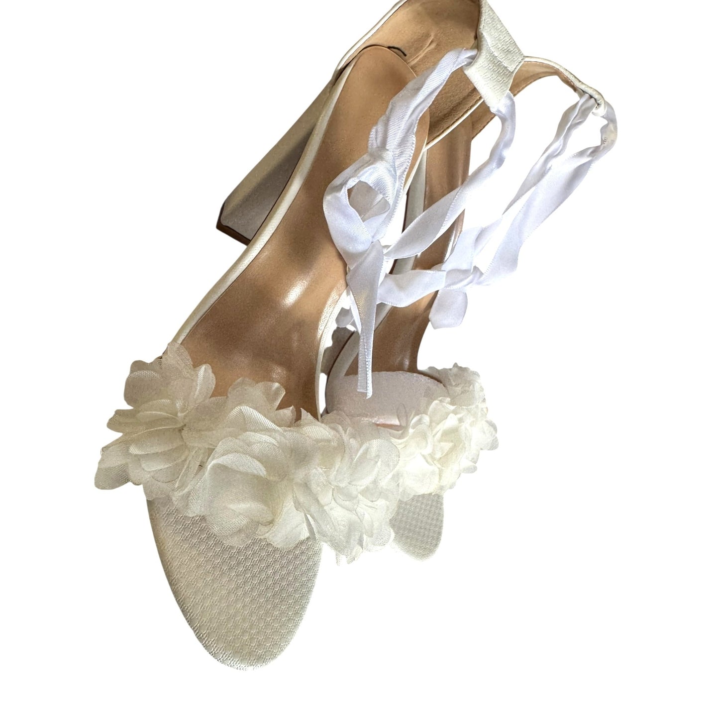 Bride Wedding Block Heel Sandals With Pearl & Ribbon Details Size EU 41 NWB