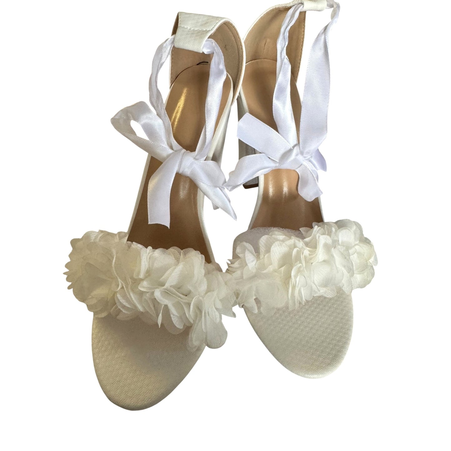 Bride Wedding Block Heel Sandals With Pearl & Ribbon Details Size EU 41 NWB